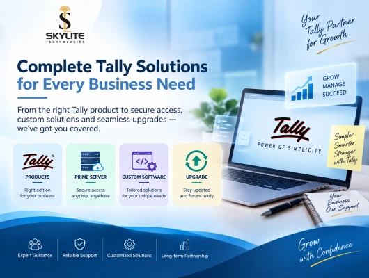 Complete Tally solutions for every business need: products, Prime server, custom software and upgrades.